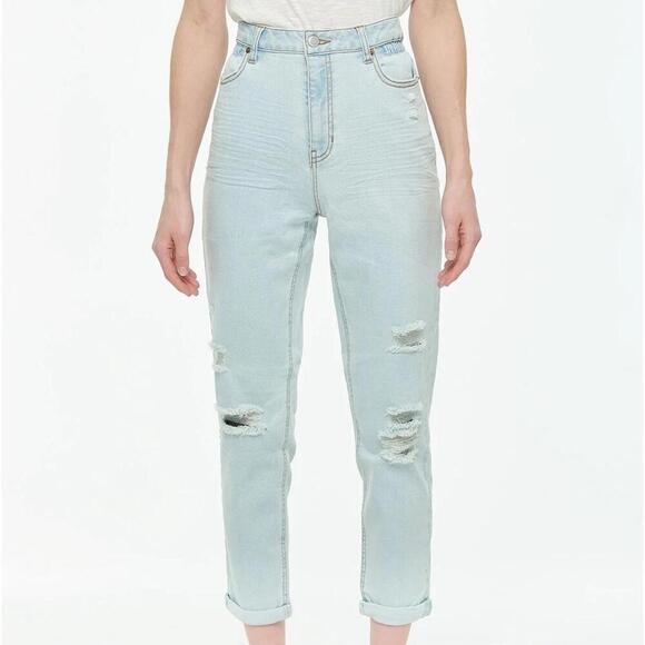 Vanilla Star Distressed Super Hi-Rise Tapered Mom Style Denim Jeans Size Large - Picture 2 of 7